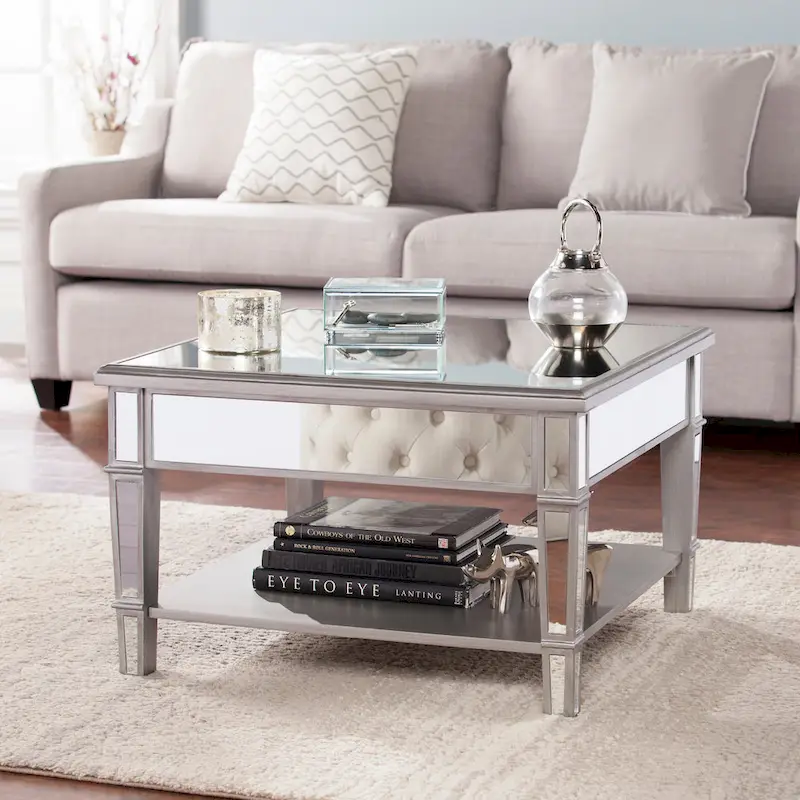 Wheaton Square Mirror Coffee Table with Shelf