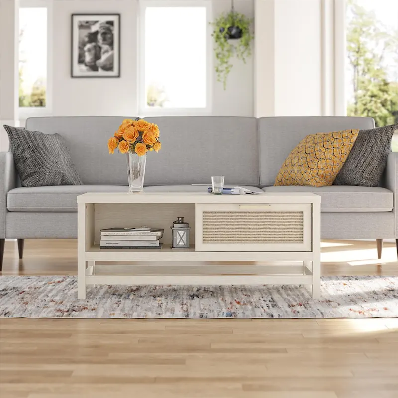 Modern Wood Coffee Table with Lower Shelf | Living Room Center Table | Storage Design