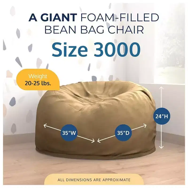 Ultimate Sack 3ft Bean Bag Chair, Oversized Indoor Comfy Lounger, Camel Suede