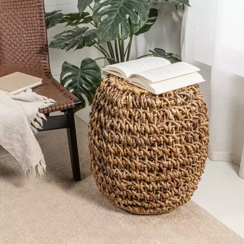JONATHAN Y Sage 20.25 Rustic Bohemian Barrel-Style Abaca/Iron Handwoven Stool/End Table