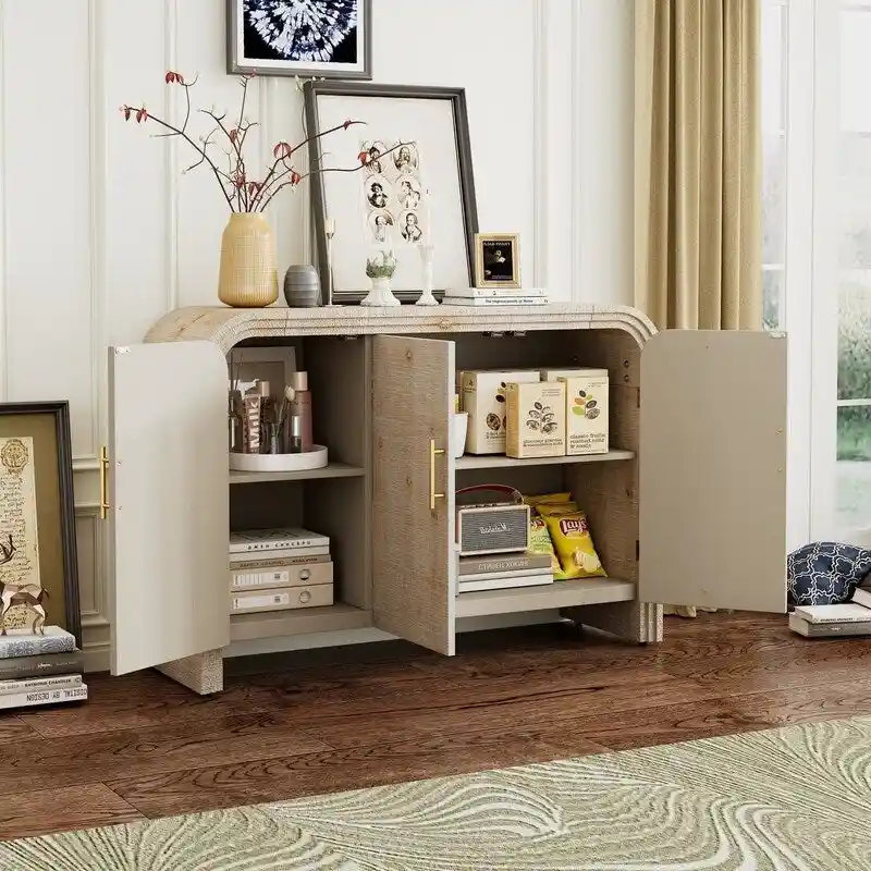 47.2W Sideboard with Gold Handles and Adjustable Dividers - N/A