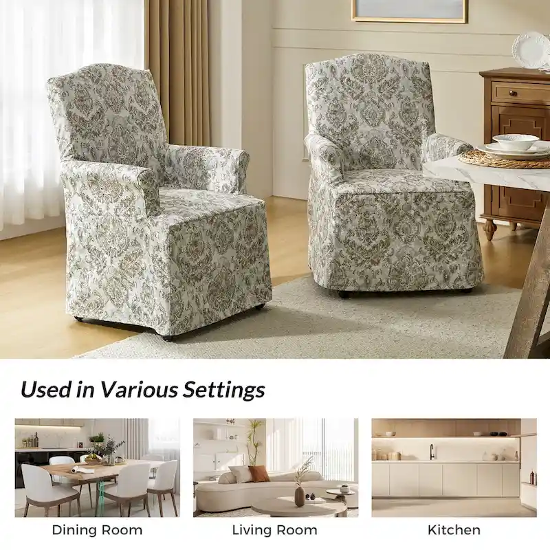 Alethea Upholstered Slipcover Arm Dining Chair with Soild Wood Legs by HULALA HOME