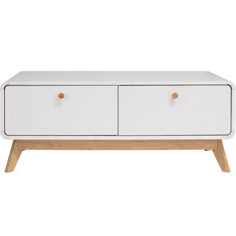 Scandinavian 2-Drawer Curved Entertainment Console | White | 39.5