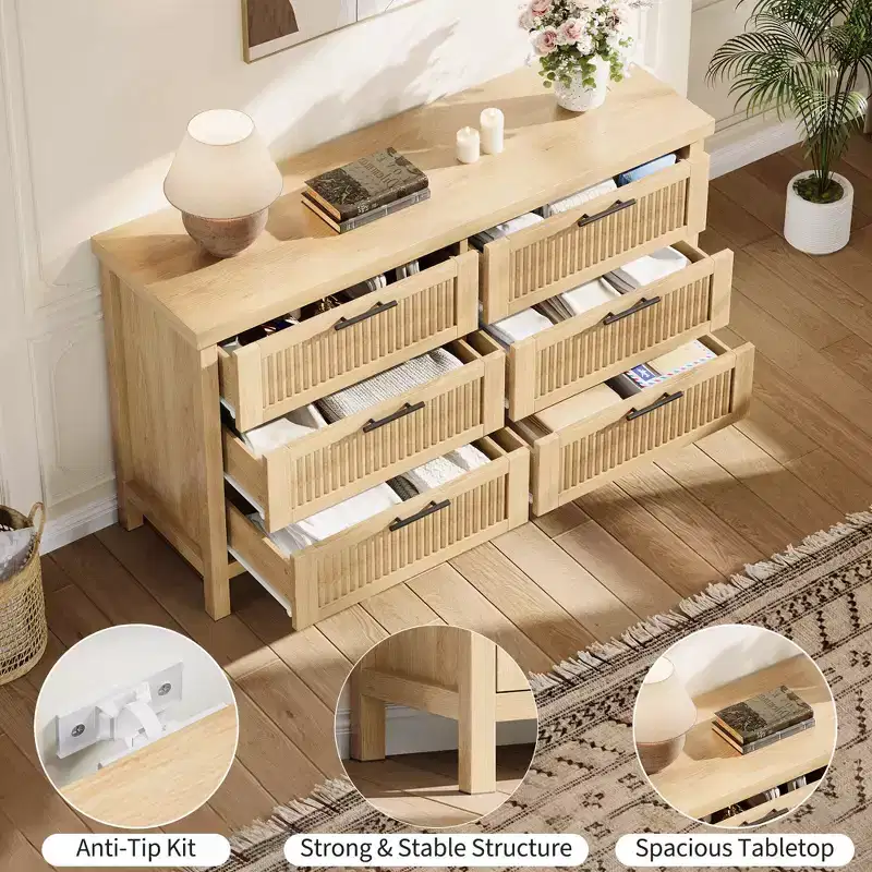 Recessed five-drawer chest with six drawers, large-capacity clothing storage cabinet, suitable for bedrooms, living rooms, or hallways.