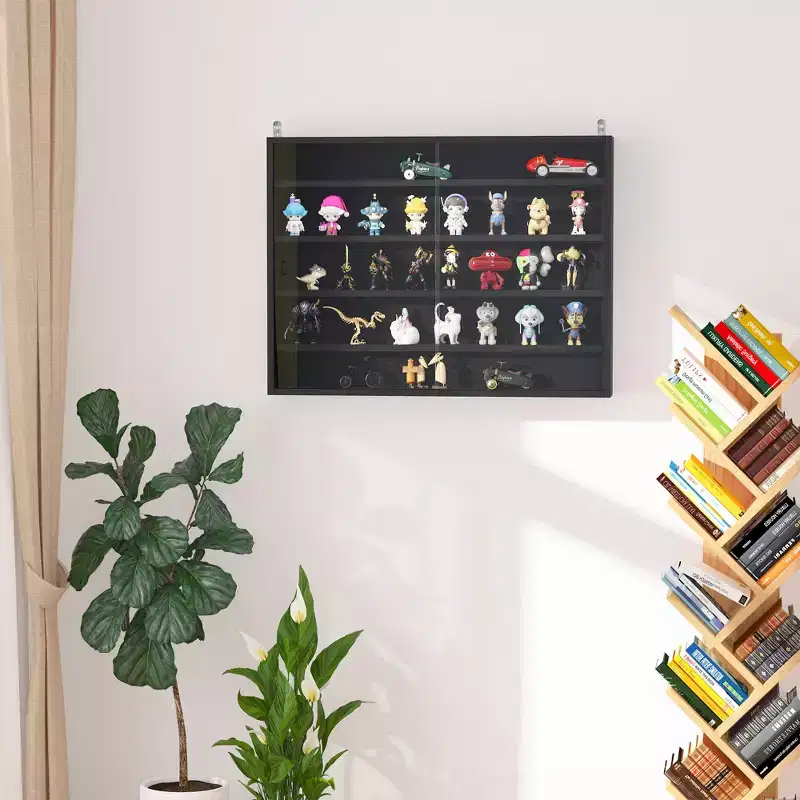 5-Tier Wall Shelf Display Cabinet with Glass Doors and 4 Adjustable Shelves