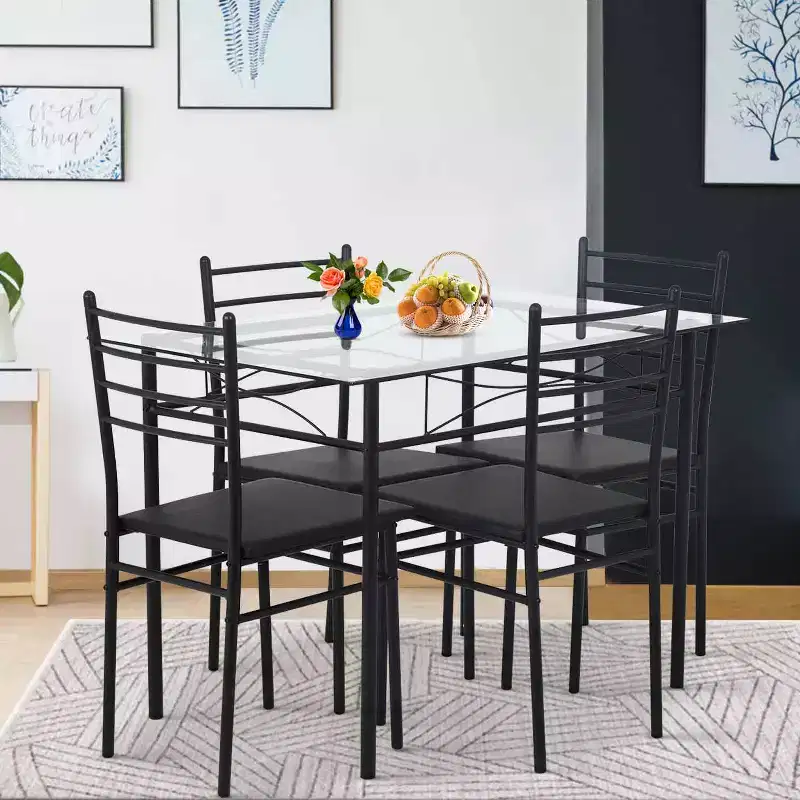 BestMassage 5 Piece Dining Table Set Modern Space-Saving Kitchen Table Set with 4 Chairs and Top Table Perfect for Small Apartments and Kitchens