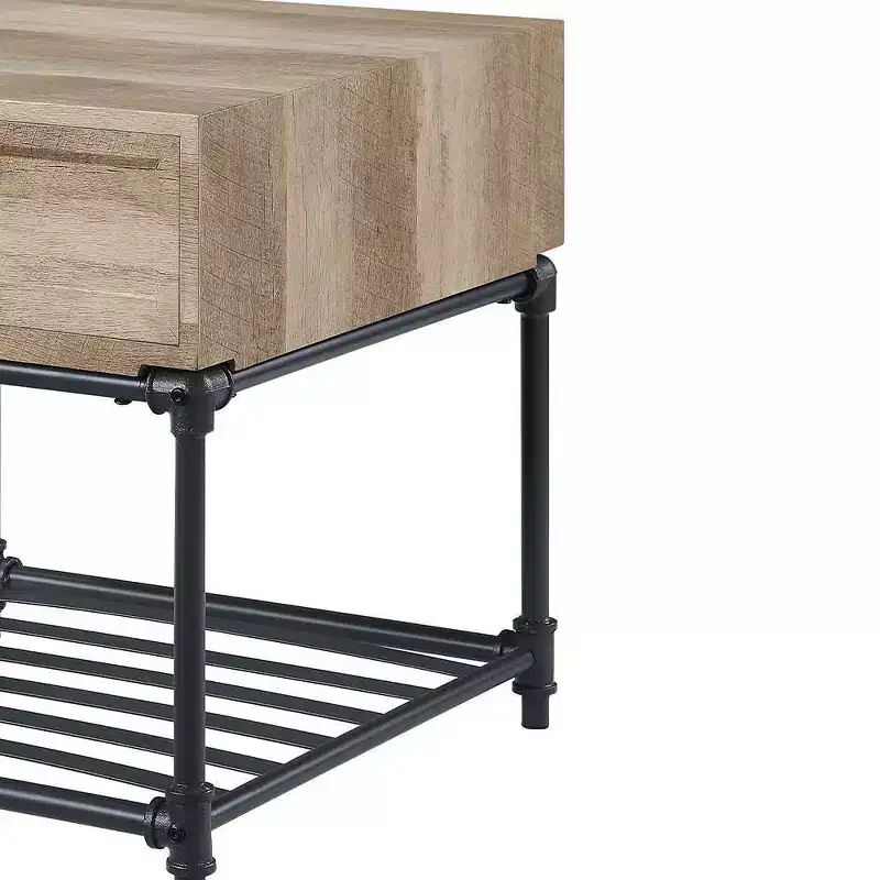 Acme Furniture Brantley 22 Drawer and 1 Tier Shelf Accent Tables Oak and Sandy Black: No Assembly, Open Storage
