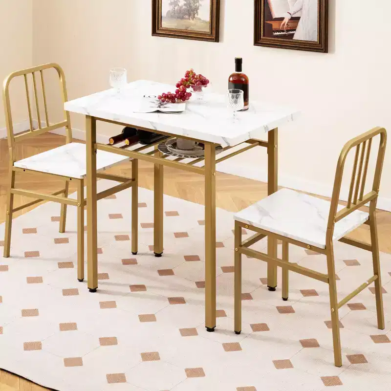 Costway 3-Piece Rectangular Dining Table&Chairs Set Wooden Breakfast Nook w/Storage Rack