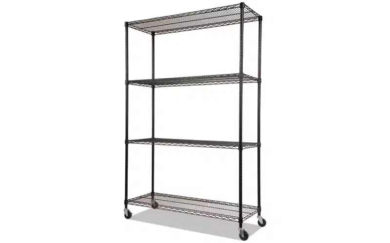Alera NSF Certified 4-Shelf Wire Shelving Kit with Casters, 48w x 18d x 72h, Black