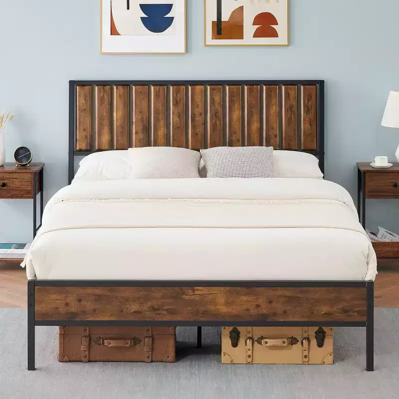 COZONY Full Size Platform Bed Frame with Wooden Headboard & Footboard, 14 Steel Bar Support, Noise Free