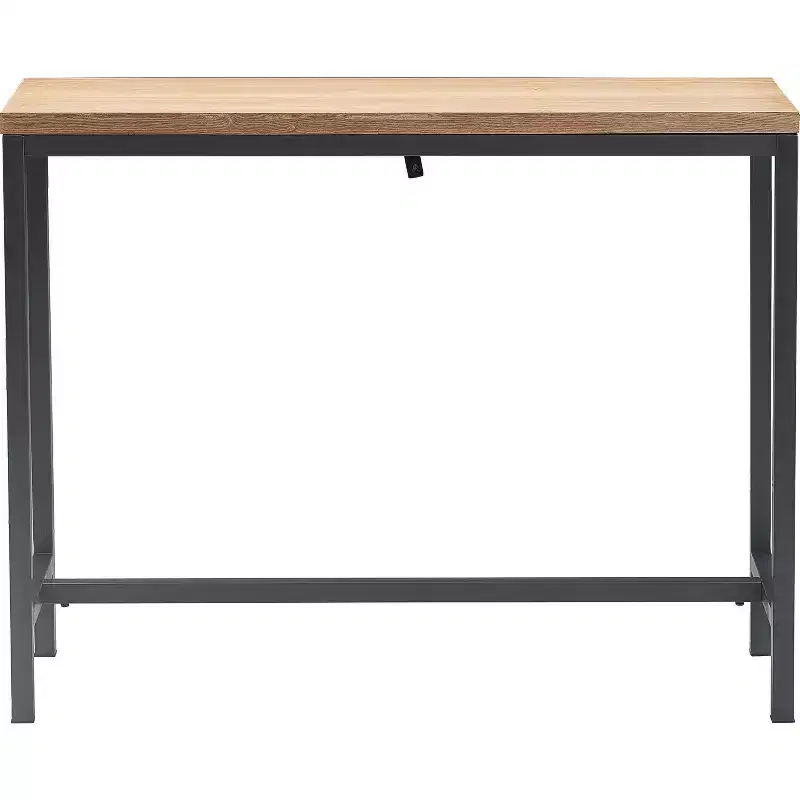 Dobson Natural Wood and Black Metal Console Table Natural - Finch: Oak Finish, Industrial Style, Fixed Shelf