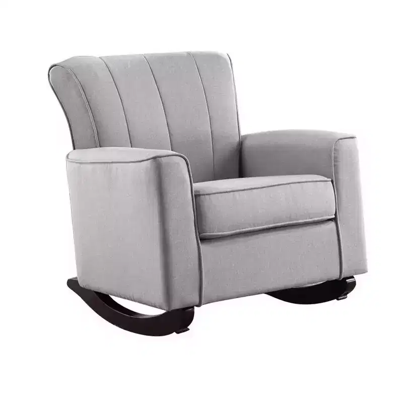 Royal Hampton 34 Inch Rocking Chair, Wood Frame, Vertical Channel Tufted Gray Linen
