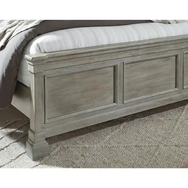 Queen Panel Bed, Glazed Bisque Wire-Brushed Finish, Louvered Headboard, Wood & Veneer, Traditional Style