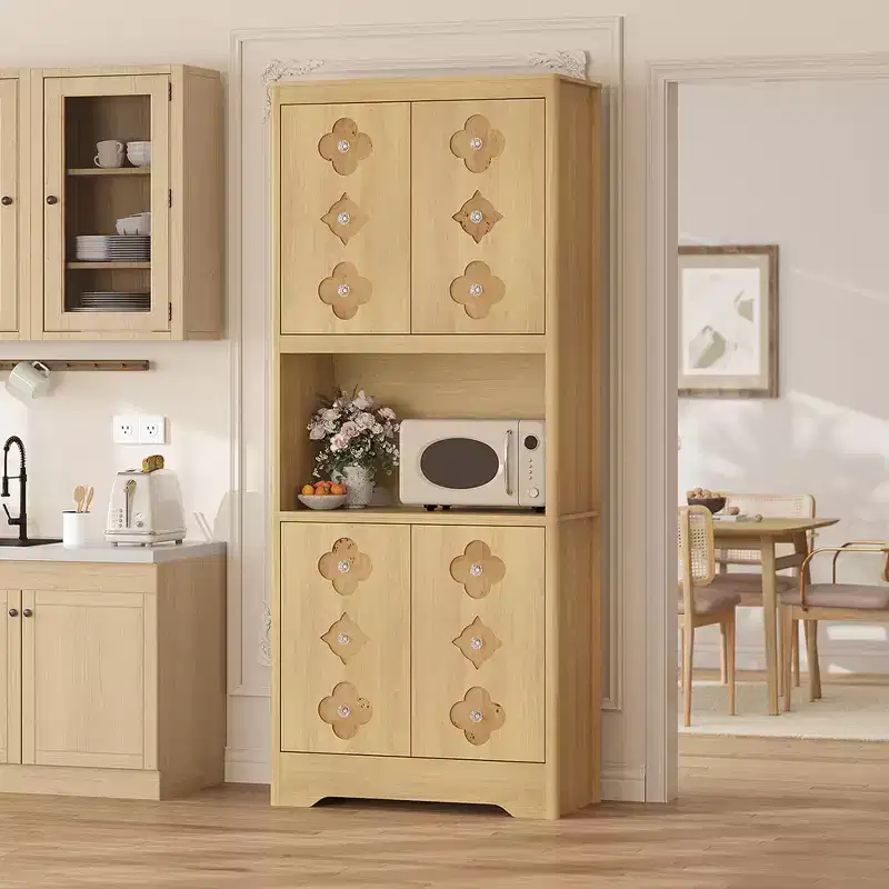 COZONY 72 Inch Tall Pantry Cabinet Kitchen Hutch Storage with Countertop Microwave Stand Wooden Cupboard for Dining Room Living Room