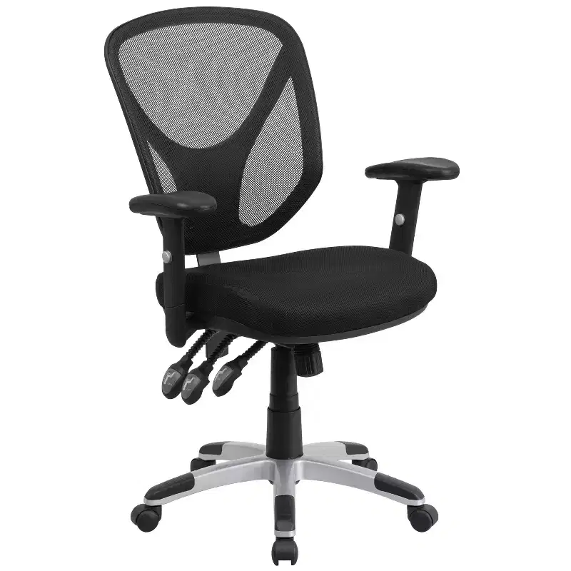 Emma and Oliver Mid-Back Black Mesh Multifunction Swivel Ergonomic Task Office Chair - Arms