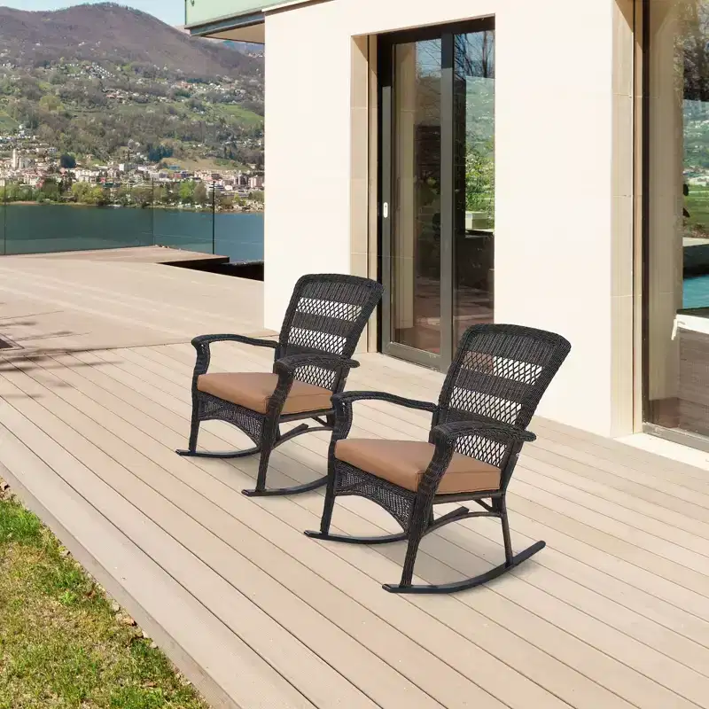 Northlight 42 Dark Brown Resin Wicker Rocker Chair with Cushion