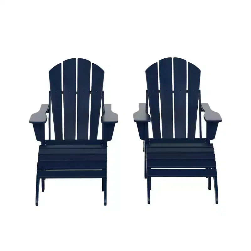 WestinTrends Malibu HDPE Outdoor Patio Folding Poly Adirondack Chairs with Ottomans (4-Piece Conversation Set)