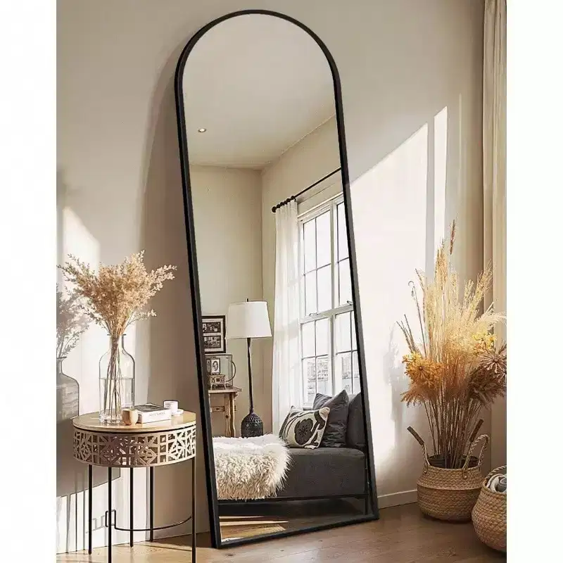 Full Length Arched Mirror for Entryway Bedroom Bathroom Living Room Large Floor Standing Mirror with Metal Frame Silver Color