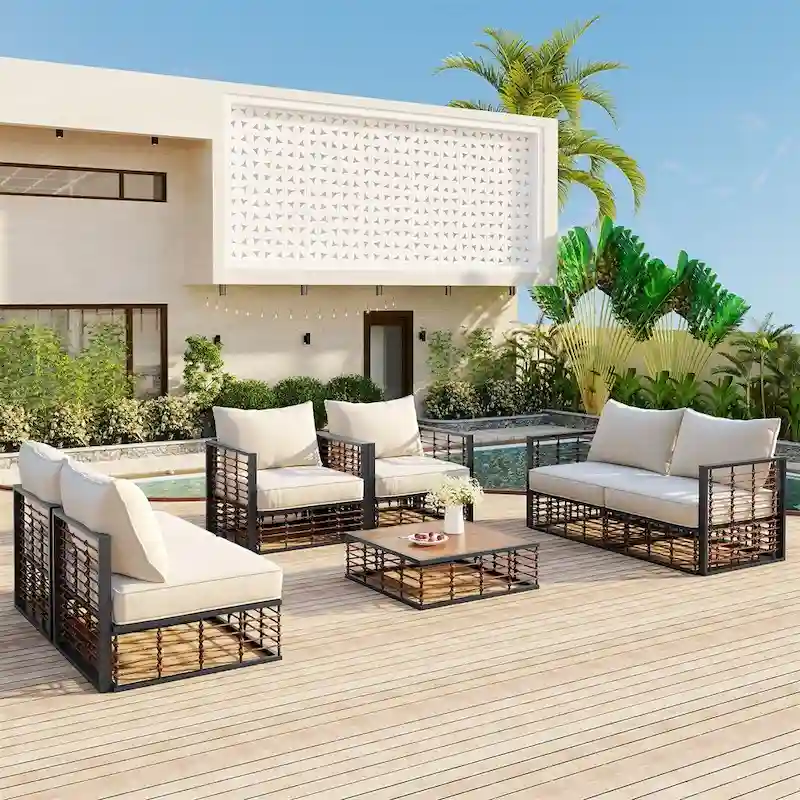 Modern 7-Piece Metal Patio Sectional Sofa Set with Thick Cushions