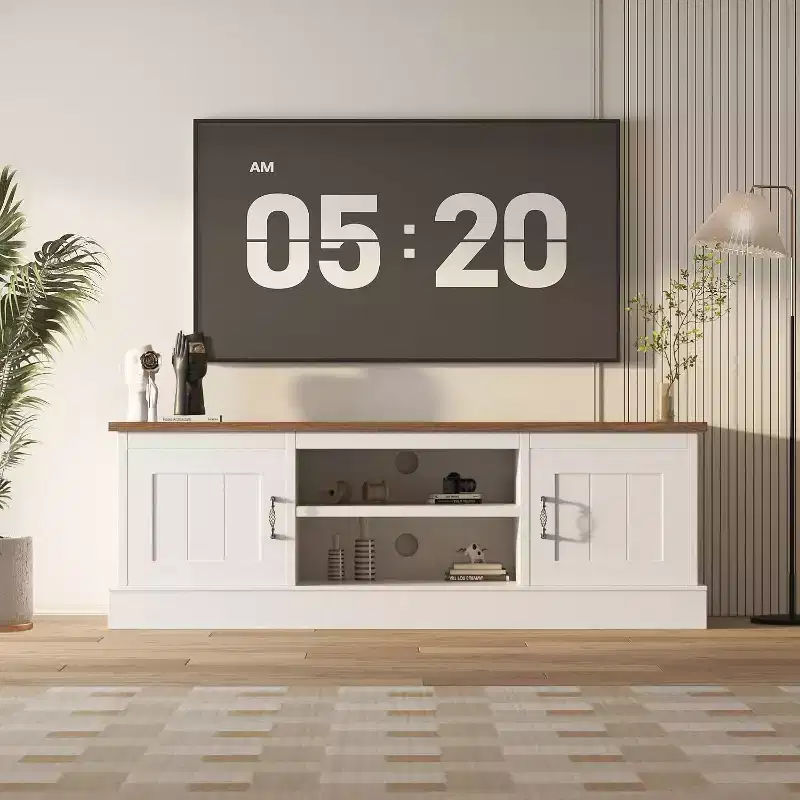 Farmhouse TV Stand for 65 in TVs Entertainment Center with Storage Cabinets,Modern Media Console Table Rustic for Living Room Office