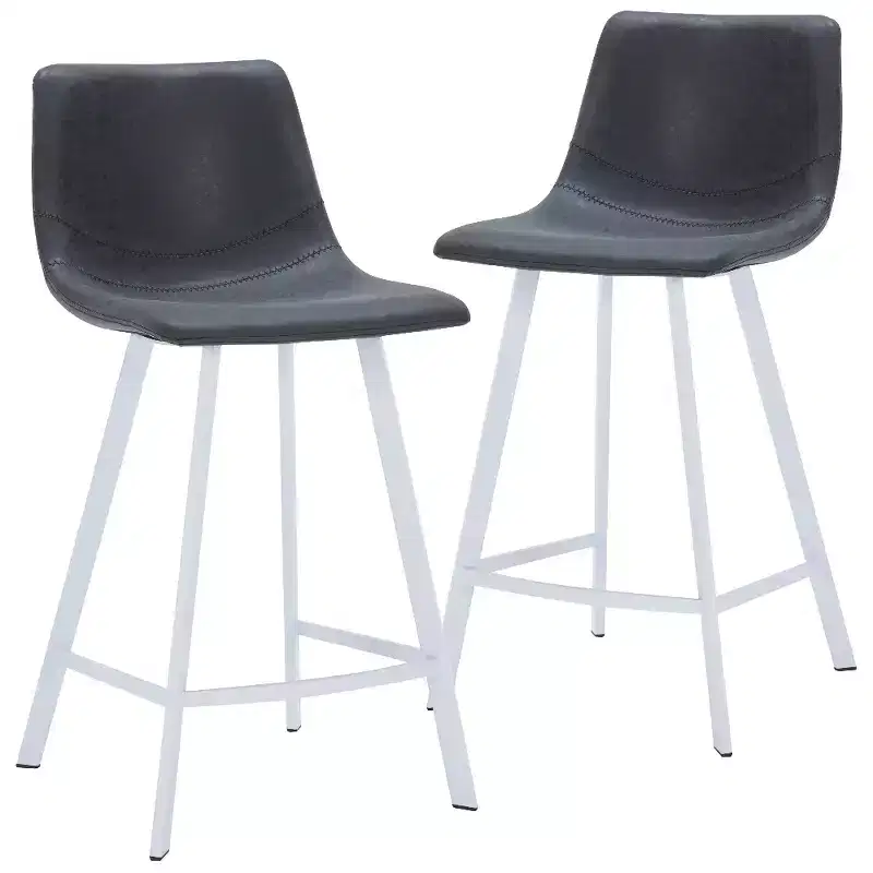 Leather Bar Stool  Modern Counter Height Stool with White Stainless Steel Legs for Kitchen Island or Home Bar Set of 2