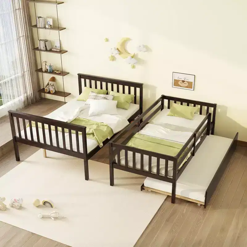 Twin Over Full Bunk Bed with Trundle & Convertible Ladder