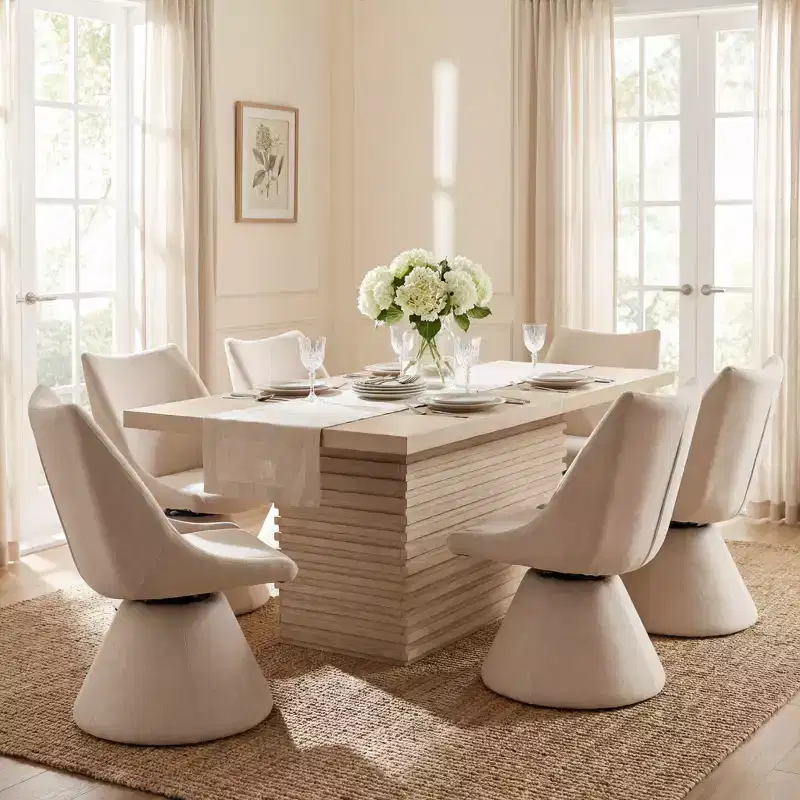Christopher Knight Home Wichai Modern 7 Piece Wooden and Metal Dining Set with Swivel Chairs and Rectangular Table