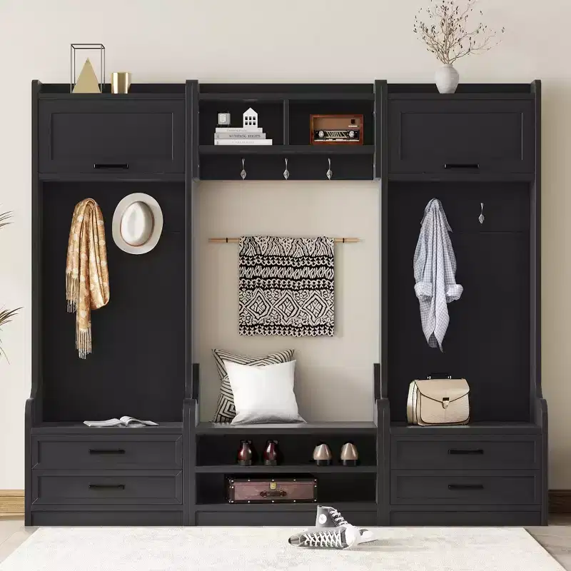 Coat Rack, Hall Tree with Shoe Storage,Farmhouse Shoe Cabinet with 3 Drawers,7 Coat Hook,Freestanding Shoe Rack Organizer for Entryway Hallway Closet