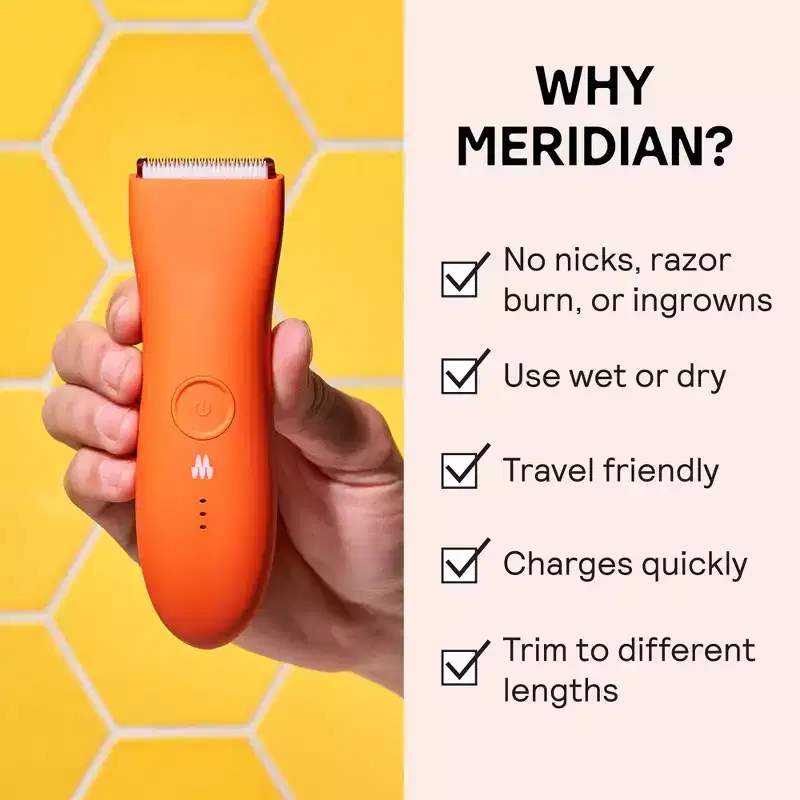 Meridian Trimmer Premium Pubic & Body Hair Trimmer for Men & Women Below-the-Belt Groomer, Ball Trimmer, Bikini Trimmer, Bonus Pouch - Blaze