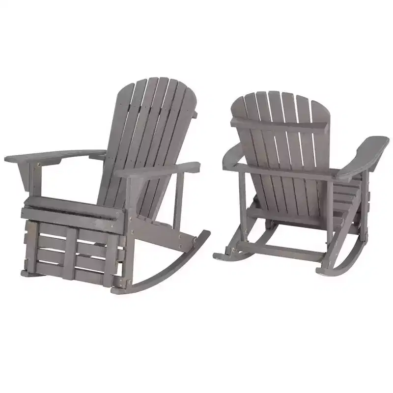 Jiallo Zero Gravity Collection Dark Gray Adirondack Rocking Chair with Built-in Footrest - Set of 2 Rocking Chairs