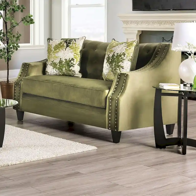 Olie Transitional Green Solid Wood Padded Loveseat by