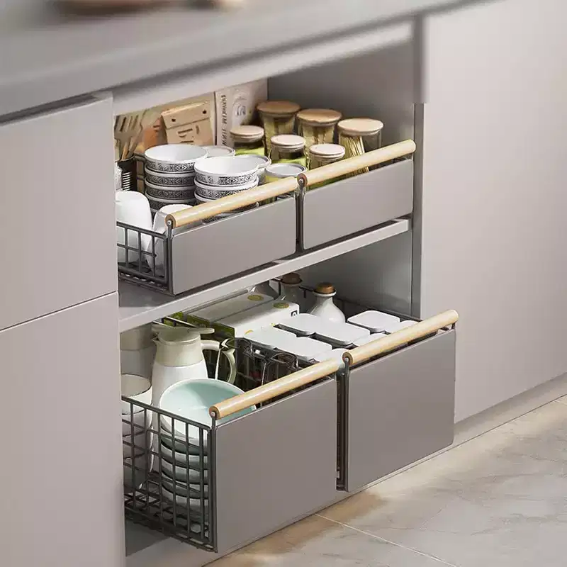 Kitchen Drawer Organizer, Metal Extendable Telescopic Pull-Out Cabinet Shelf - No Drilling Under Sink Organiser