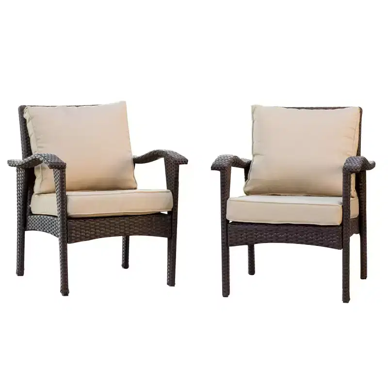 GDFStudio Hilary Outdoor Wicker Club Chairs with Cushion (Set of 2)