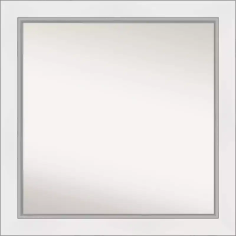 32" x 32" Non-Beveled Eva White Silver Wall Mirror - Amanti Art: Modern Square, Includes Mounting Hardware