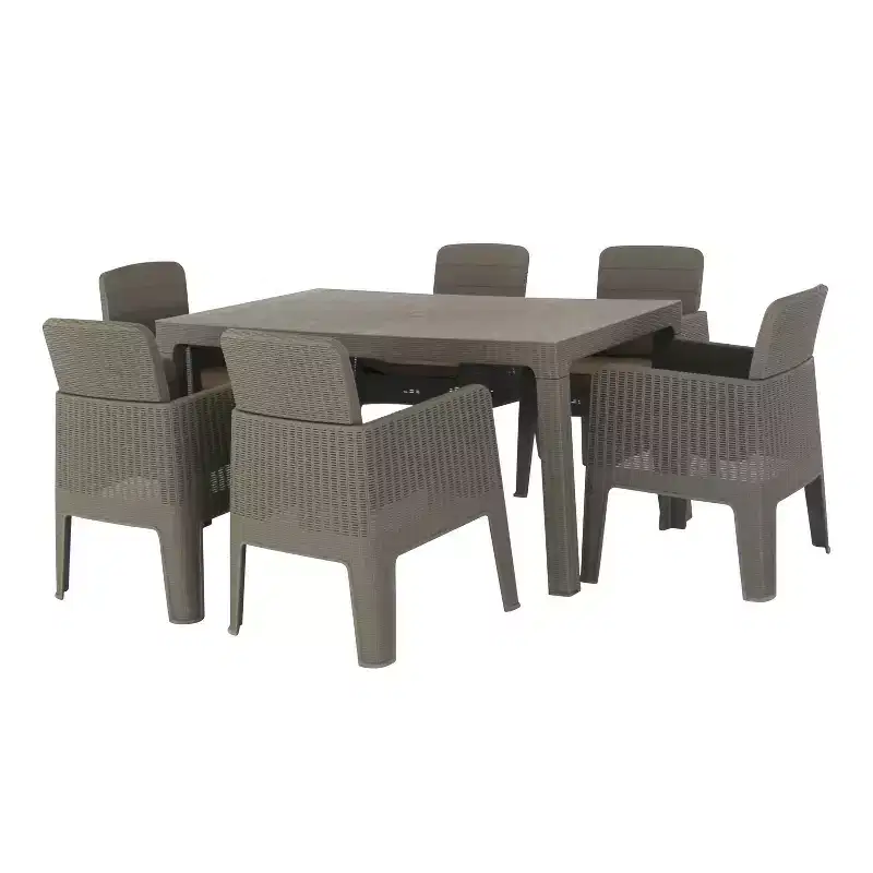Lucca 7pc Dining Set with Cushions: Weather-Resistant Polypropylene, UV Protection - DUKAP
