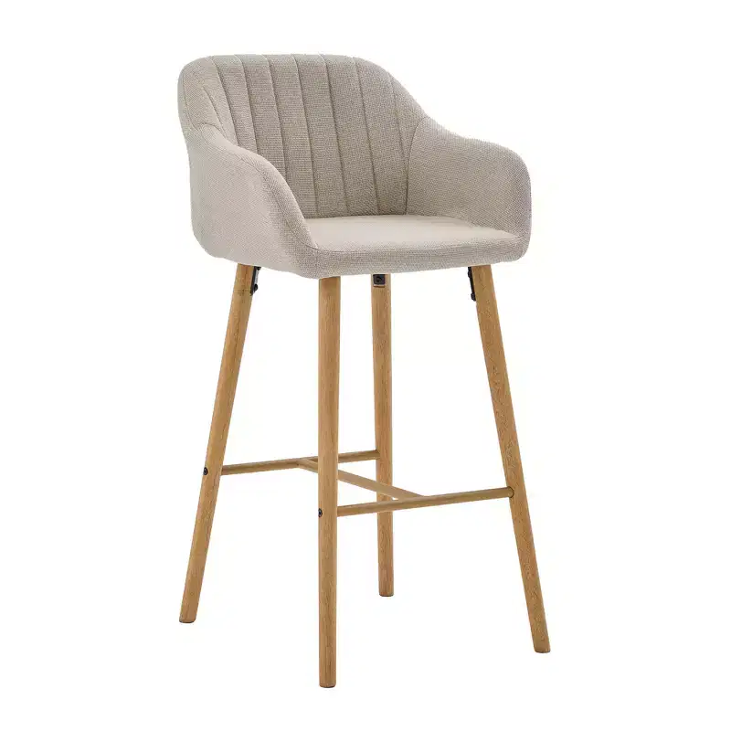 Zeus & Ruta Modern Linen Upholstery Bar Stools Set of 2 with Back, Armrest & Wood Legs, Kitchen Island Height