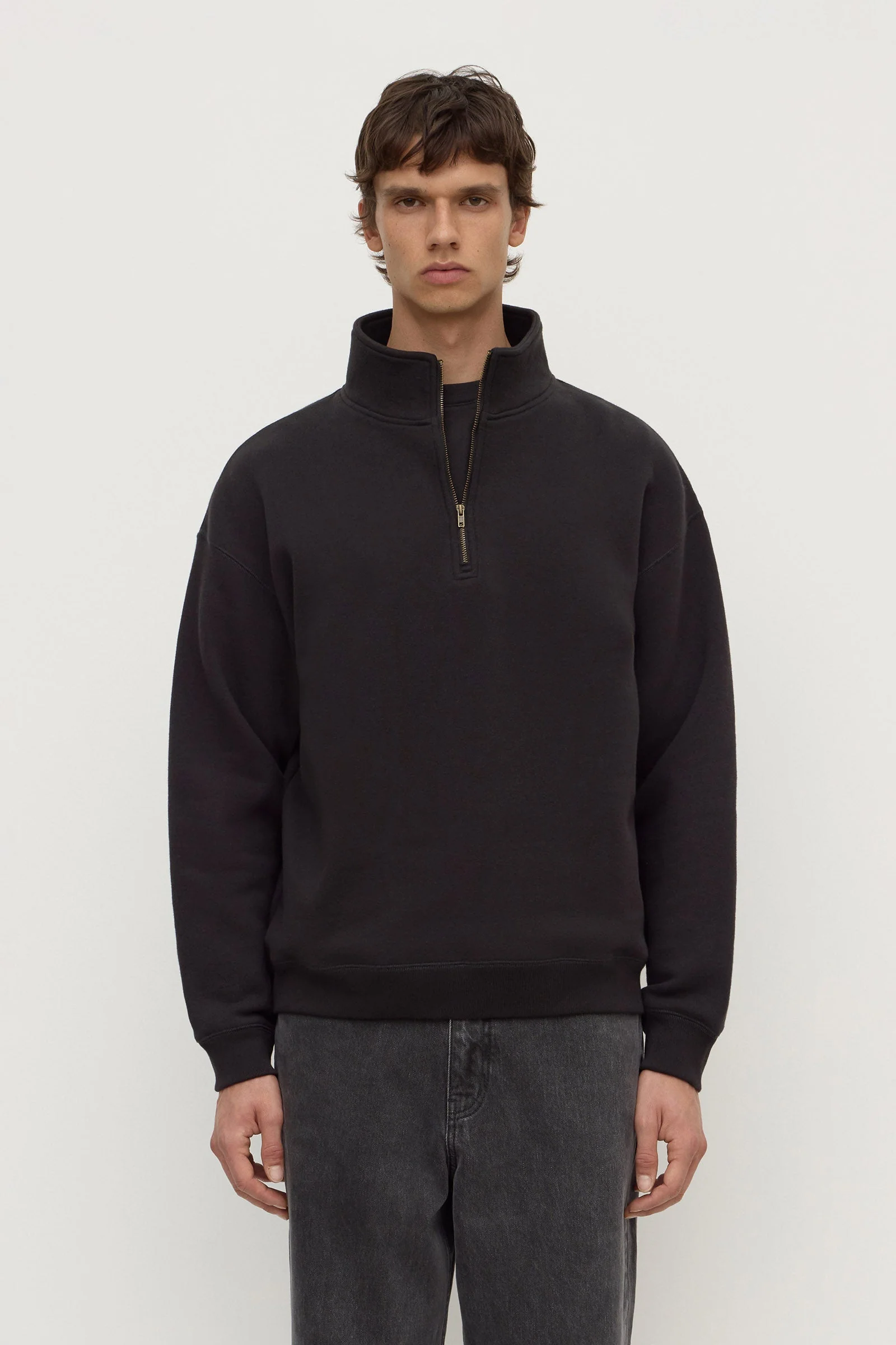Washed Black Funnel Neck Fleece