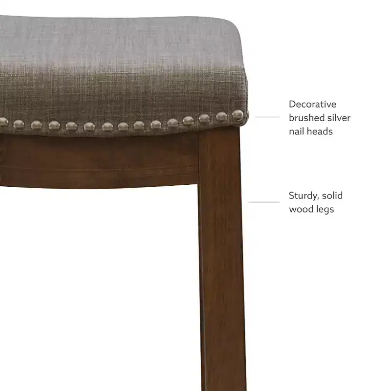 Counter Height Barstool Rustic Brown Natural Linen Upholstered Backless
