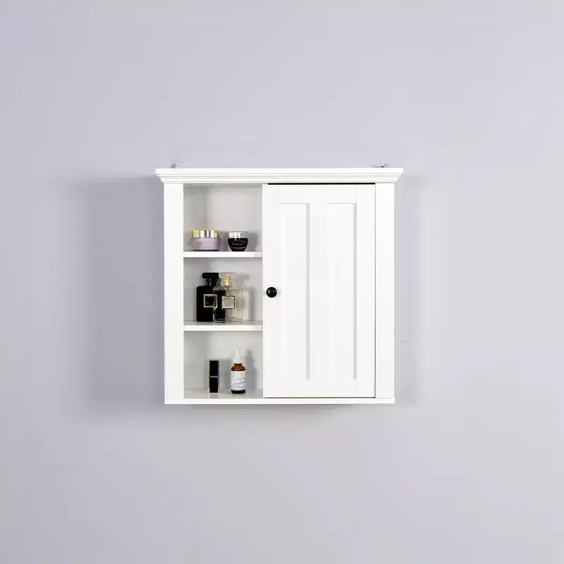 Bathroom Wall Cabinet, Medicine Cabinet with Door and 3 Open Shelves, Wall Mounted Storage Organizer for Bathroom, Kitchen, Living Room