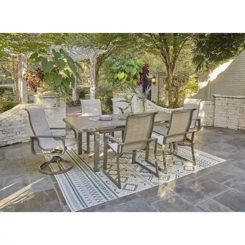 Signature Design by Ashley Beach Front Beige 7-Piece Outdoor Dining Package - 42W x 71/94D x 30H