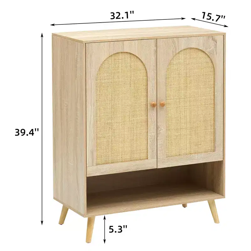 Natural Rattan Entryway Shoe Cabinet, 4-Tier Adjustable Shelves, Freestanding Storage Sideboard, Holds Up to 20 Pairs, for Hallway, Living Room