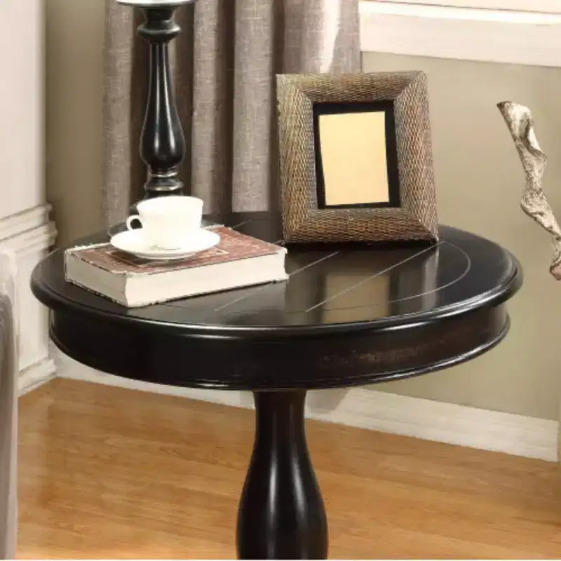 Round Side Table by Rene, featuring a Wooden Pedestal Base, Classic and Sturdy Design