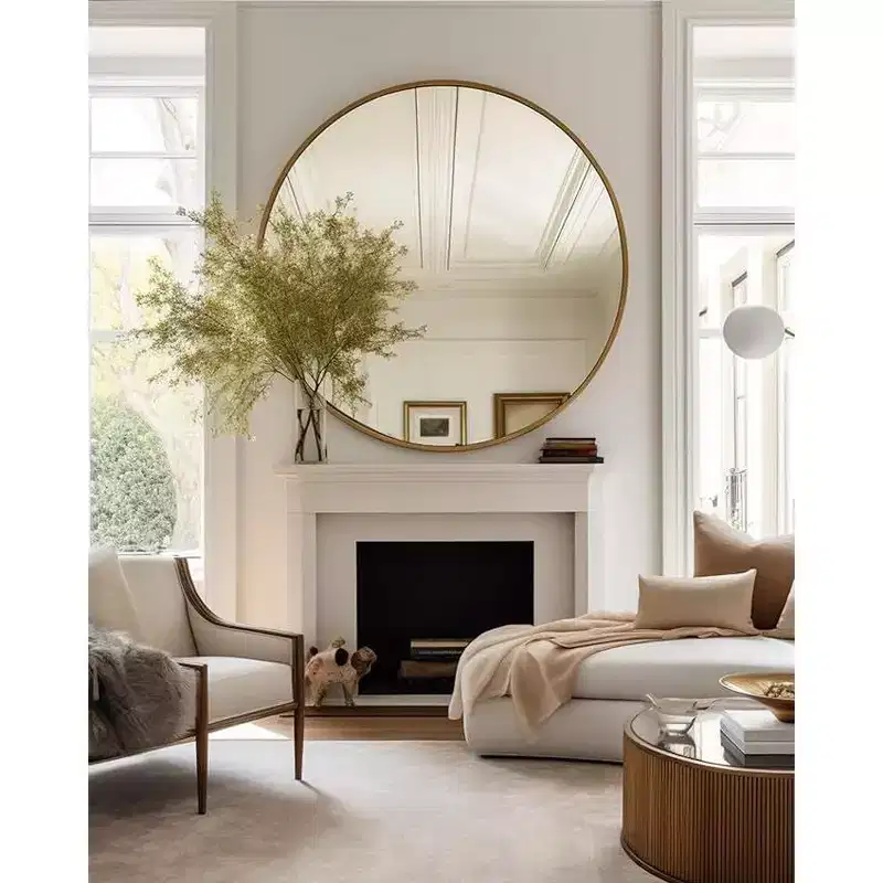 39 Inch Wall Mount Bathroom Mirror, Modern Round Wall Mount Vanity Mirror with Metal Frame for Bathroom, Bedroom
