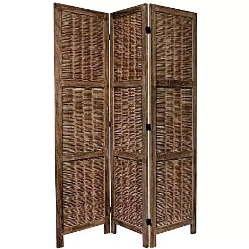 Legacy Decor Wicker and Wood Screen Room Divider