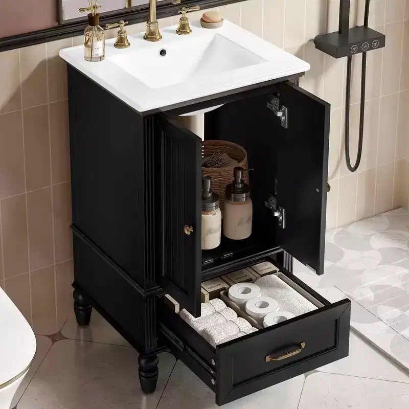 MAYEERTY 20 Bathroom Vanity with Sink 2 Doors Magnetic Stopper Adjustable Foot Pads Drawer White