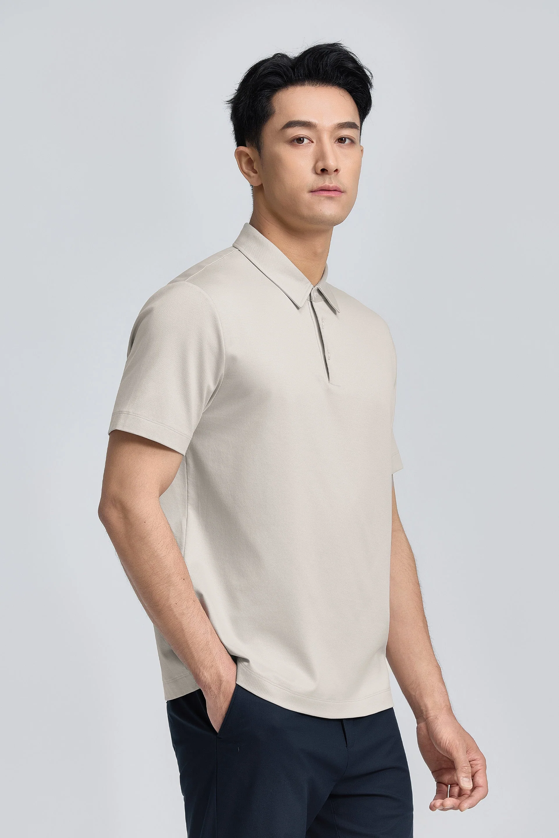 Cotton-Silk Jacquard Polo – Silver Grey