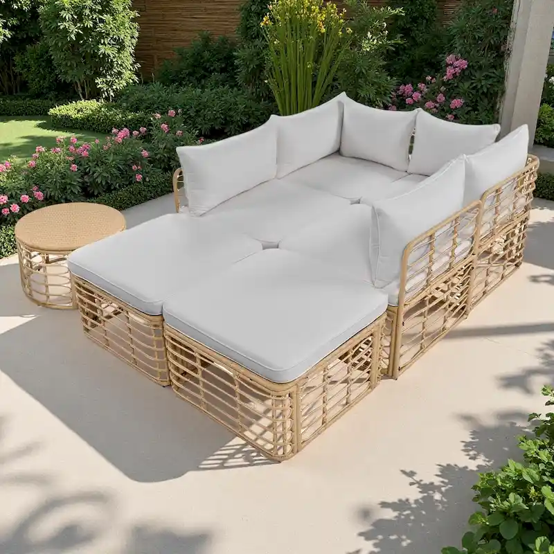 7-Pieces Outdoor Wicker Modular Sectional Sofa Set with Coffee Table, Free Combination