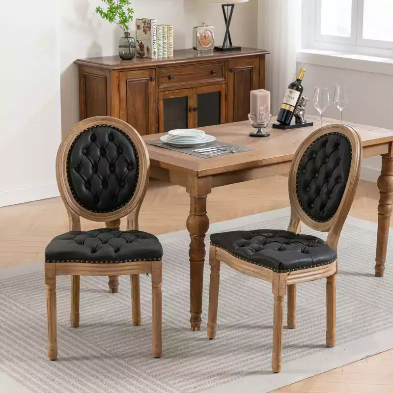Modern Dining Chairs Set of 2, Mid Century Kitchen Dining Room Chairs with Backrest, Wood Frame and Legs, Rivet Decoration