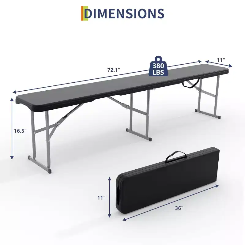 Set of 2 Portable Folding Benches, Heavy Duty Plastic Foldable HDPE Bench with Carrying Handle for Outdoor Picnic, Camping & Party Events