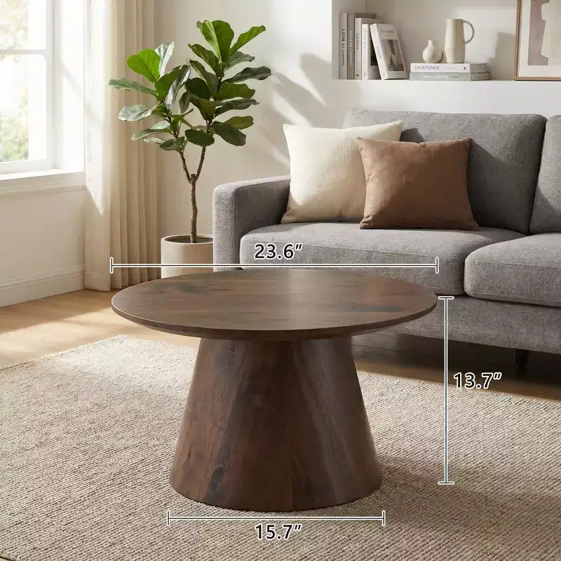 Walnut Wood Grain MDF Round Coffee Table, 23.6